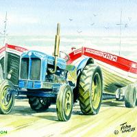 Fordson 'Major' Tractor with Crab Boats (Watercolour)